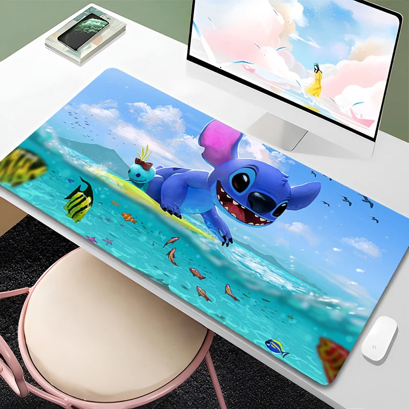 Mouse Pad Anime Green Plants Kawaii Mousepad PC Cartoon Stitch HD Print XXL Desk Mat Laptop Cute Gaming Accessories Keyboard Pad