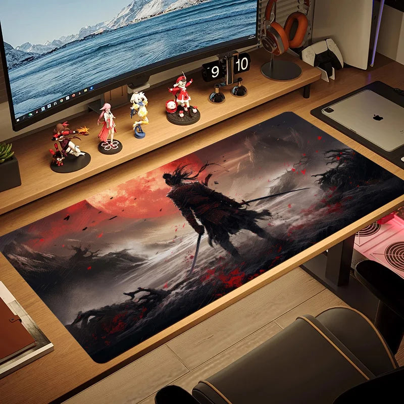 Japanese Sakura Samurai Black Mouse Pad Game Player Table Pad Anti-Slip Red Bushido Large Size Computer Game Player