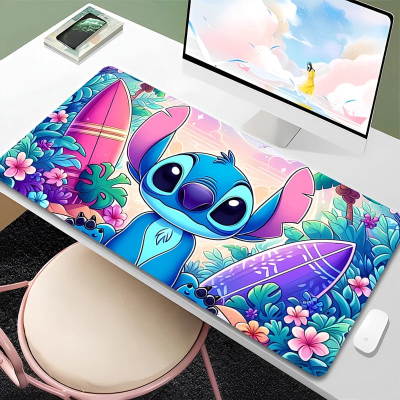 Mouse Pad Anime Green Plants Kawaii Mousepad PC Cartoon Stitch HD Print XXL Desk Mat Laptop Cute Gaming Accessories Keyboard Pad