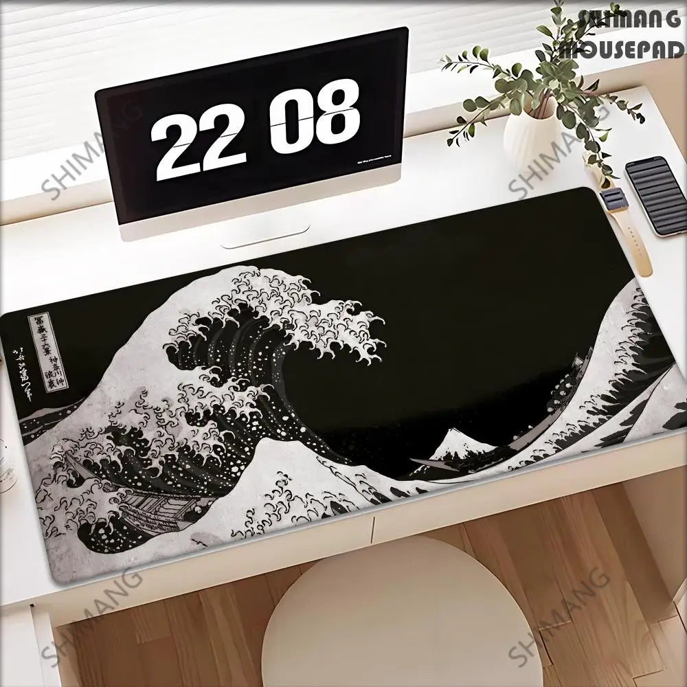 The Great Wave Off Kanagawa Black Gaming Mouse Pad Cushions Non-slip Pad Pad on The Table Carpet Gamepad Desk Gadget Mouse Mat
