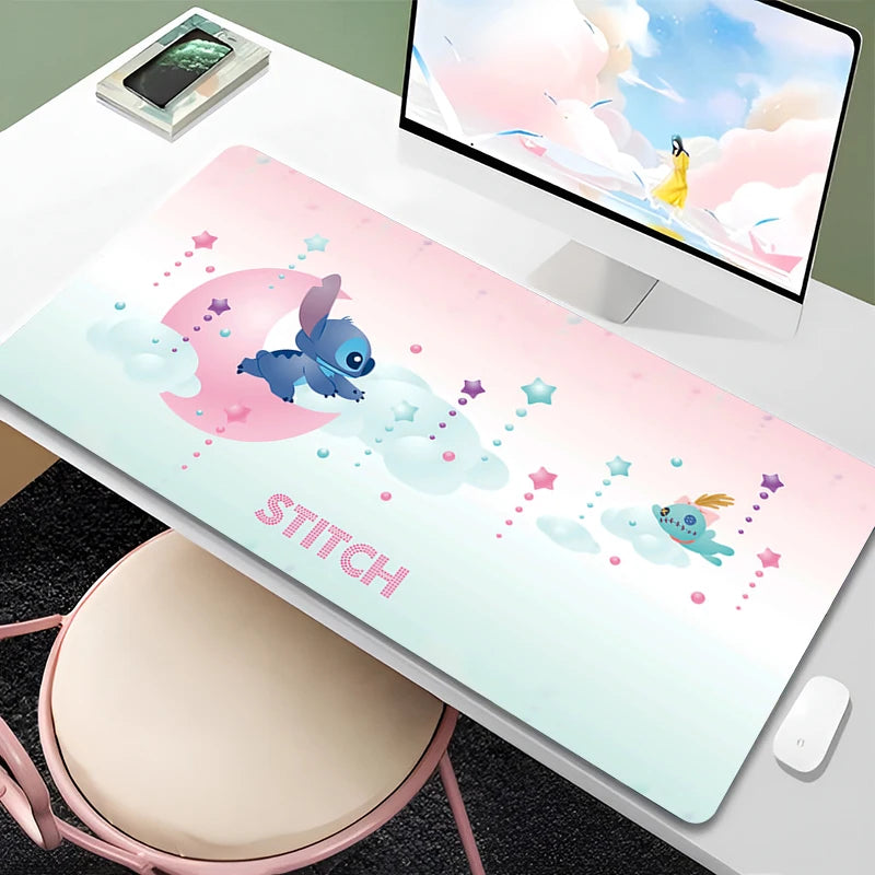 Mouse Pad Anime Green Plants Kawaii Mousepad PC Cartoon Stitch HD Print XXL Desk Mat Laptop Cute Gaming Accessories Keyboard Pad
