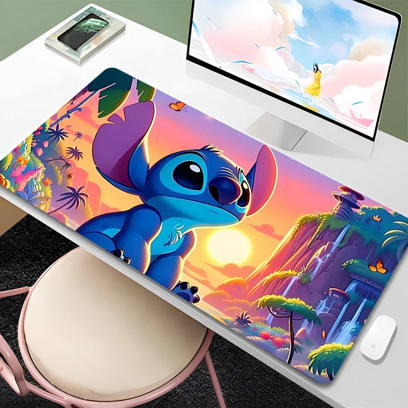 Mouse Pad Anime Green Plants Kawaii Mousepad PC Cartoon Stitch HD Print XXL Desk Mat Laptop Cute Gaming Accessories Keyboard Pad