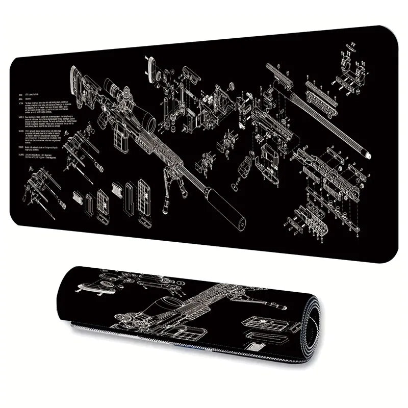 Black and White Guns Gaming Mouse Pad Large Non-slip Rubber Base Seamed Edge 900x400 PC Tablet Mat Mousepad Gamer Office Carpet