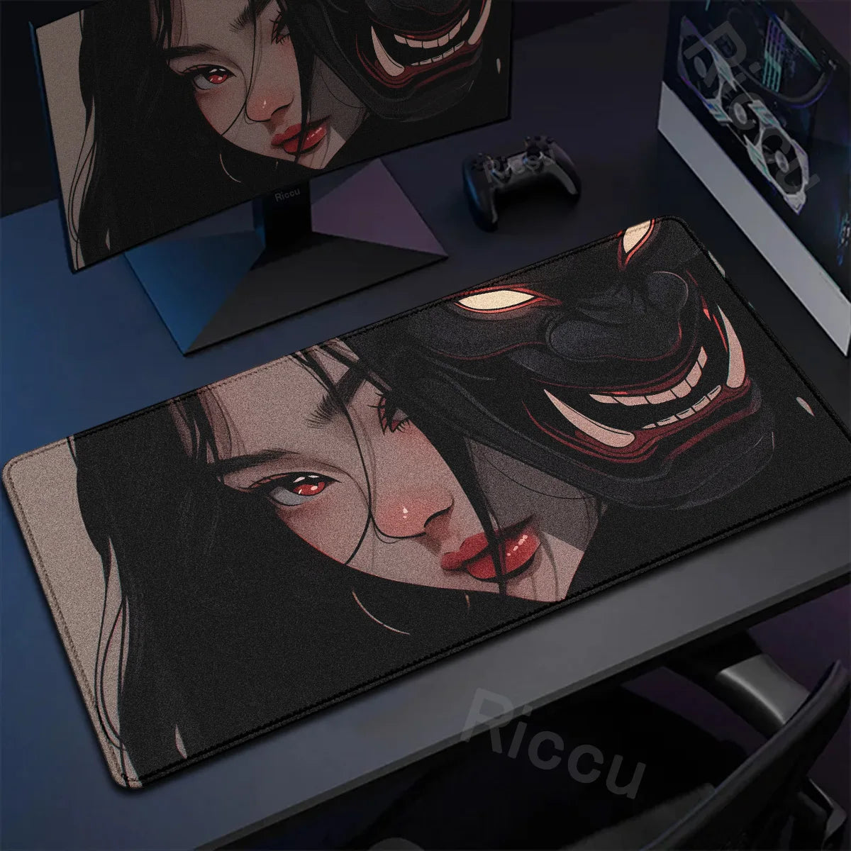40x90cm Gaming Samurai Oni Mouse Pad Japan Mask Girl Deskmat Large Gamer Professional Premium Mousepad Speed Control Accessories