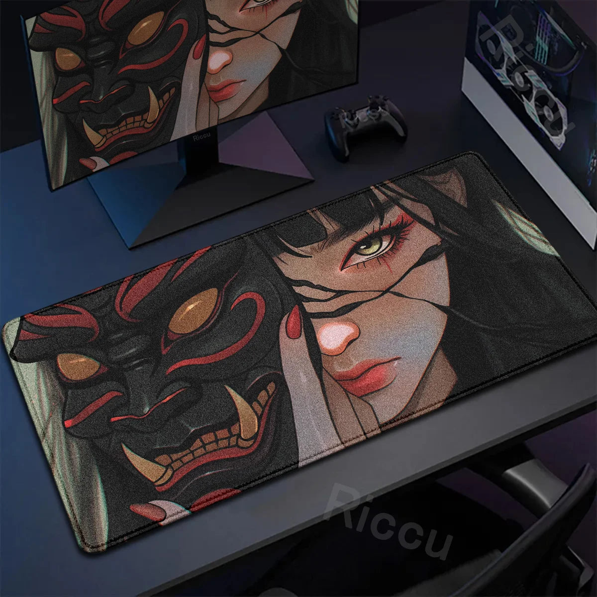 40x90cm Gaming Samurai Oni Mouse Pad Japan Mask Girl Deskmat Large Gamer Professional Premium Mousepad Speed Control Accessories