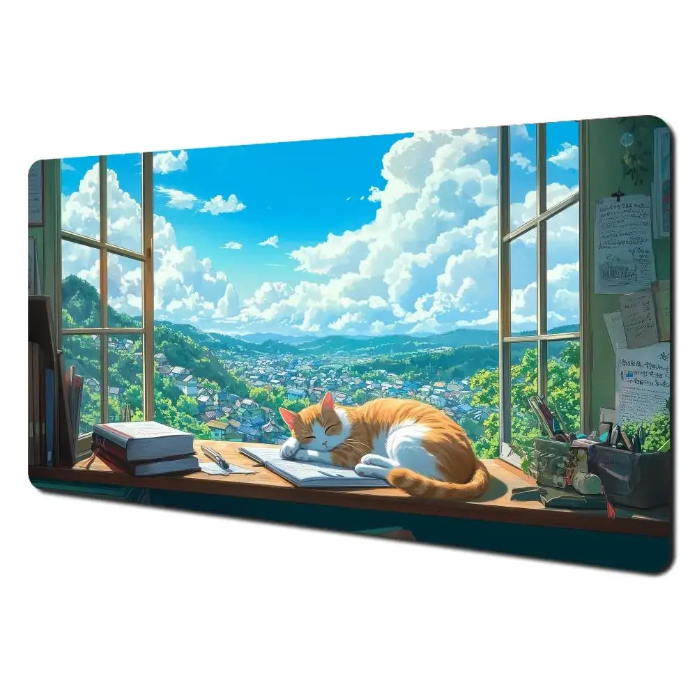 Summer scenery and orange cat Mouse Pad Desk Mat Gaming mat gamer pc accessories rubber anti-slip keypad expansion mousepad