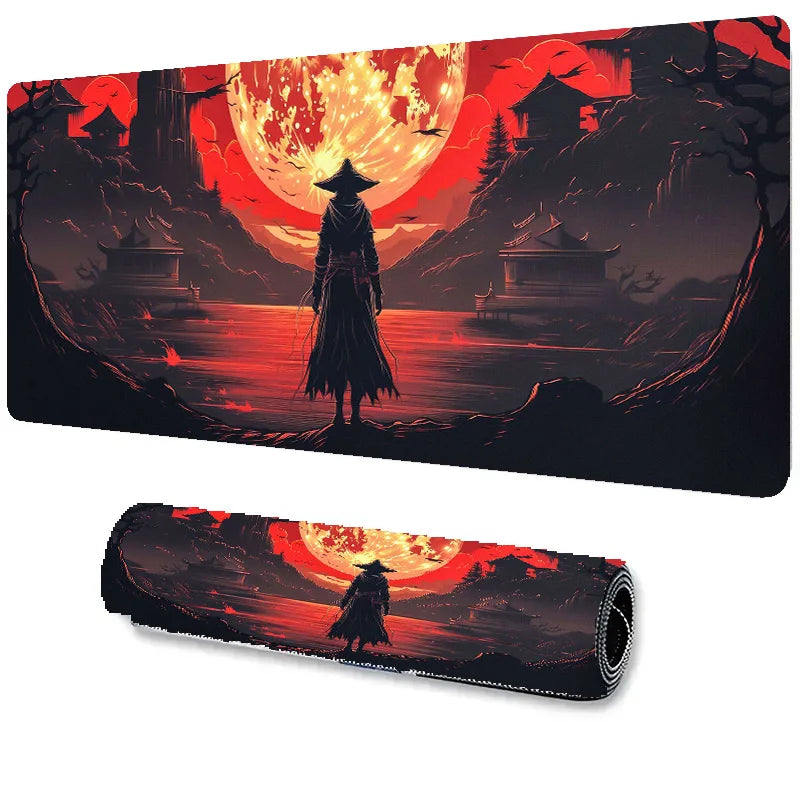 Japanese Sakura Samurai Black Mouse Pad Game Player Table Pad Anti-Slip Red Bushido Large Size Computer Game Player