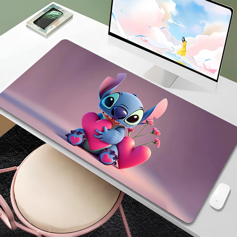 Mouse Pad Anime Green Plants Kawaii Mousepad PC Cartoon Stitch HD Print XXL Desk Mat Laptop Cute Gaming Accessories Keyboard Pad