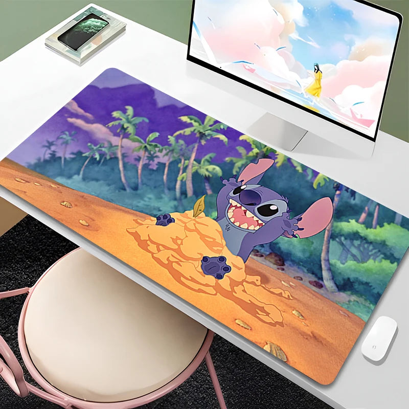 Mouse Pad Anime Green Plants Kawaii Mousepad PC Cartoon Stitch HD Print XXL Desk Mat Laptop Cute Gaming Accessories Keyboard Pad