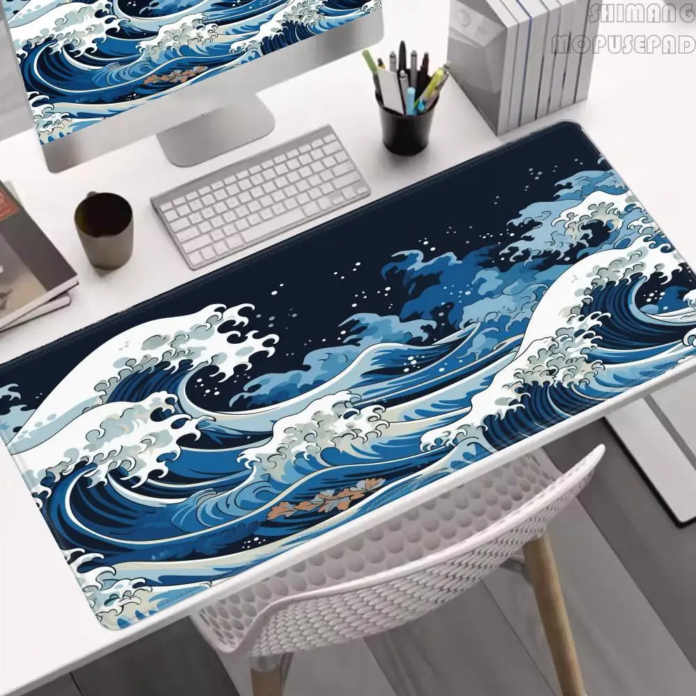 The Great Wave Off Kanagawa Black Gaming Mouse Pad Cushions Non-slip Pad Pad on The Table Carpet Gamepad Desk Gadget Mouse Mat