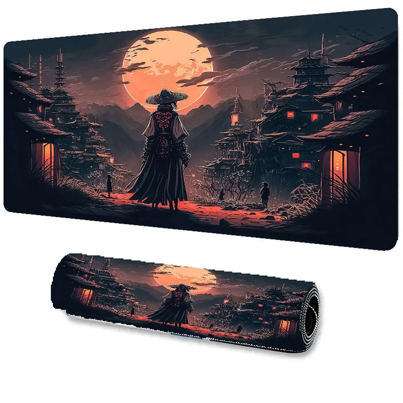 Japanese Sakura Samurai Black Mouse Pad Game Player Table Pad Anti-Slip Red Bushido Large Size Computer Game Player