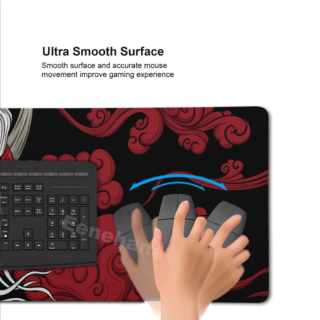 Black Ghost Face Non-slip Mouse Pad Gamer Desk Mat HD Print Japanese Samurai Devil Mask PC Gaming Accessories Computer Table Pad