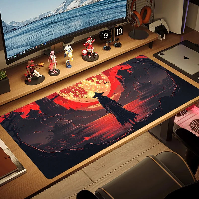 Japanese Sakura Samurai Black Mouse Pad Game Player Table Pad Anti-Slip Red Bushido Large Size Computer Game Player