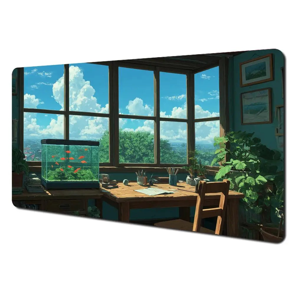 Summer scenery and orange cat Mouse Pad Desk Mat Gaming mat gamer pc accessories rubber anti-slip keypad expansion mousepad