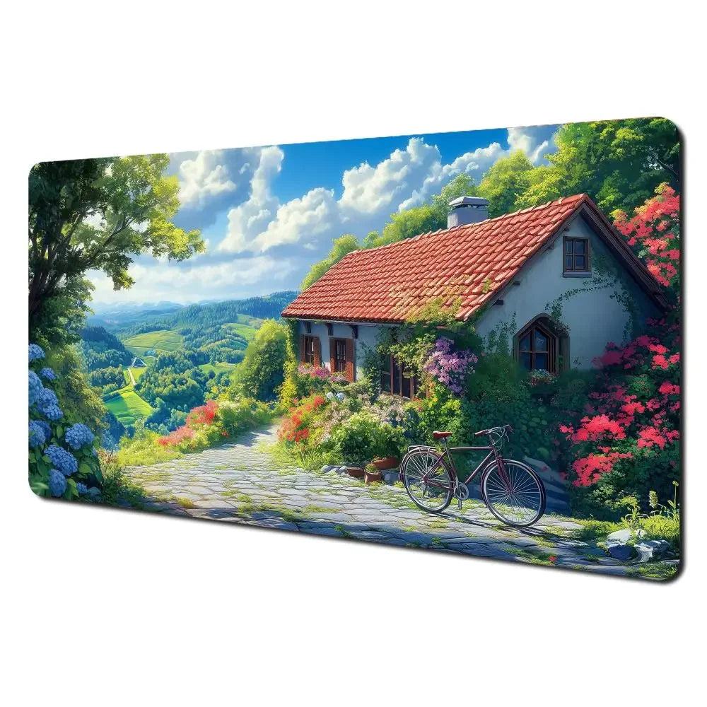 Summer scenery and orange cat Mouse Pad Desk Mat Gaming mat gamer pc accessories rubber anti-slip keypad expansion mousepad