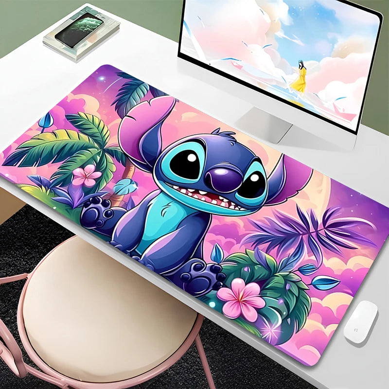 Mouse Pad Anime Green Plants Kawaii Mousepad PC Cartoon Stitch HD Print XXL Desk Mat Laptop Cute Gaming Accessories Keyboard Pad