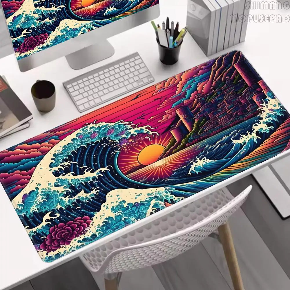 The Great Wave Off Kanagawa Black Gaming Mouse Pad Cushions Non-slip Pad Pad on The Table Carpet Gamepad Desk Gadget Mouse Mat