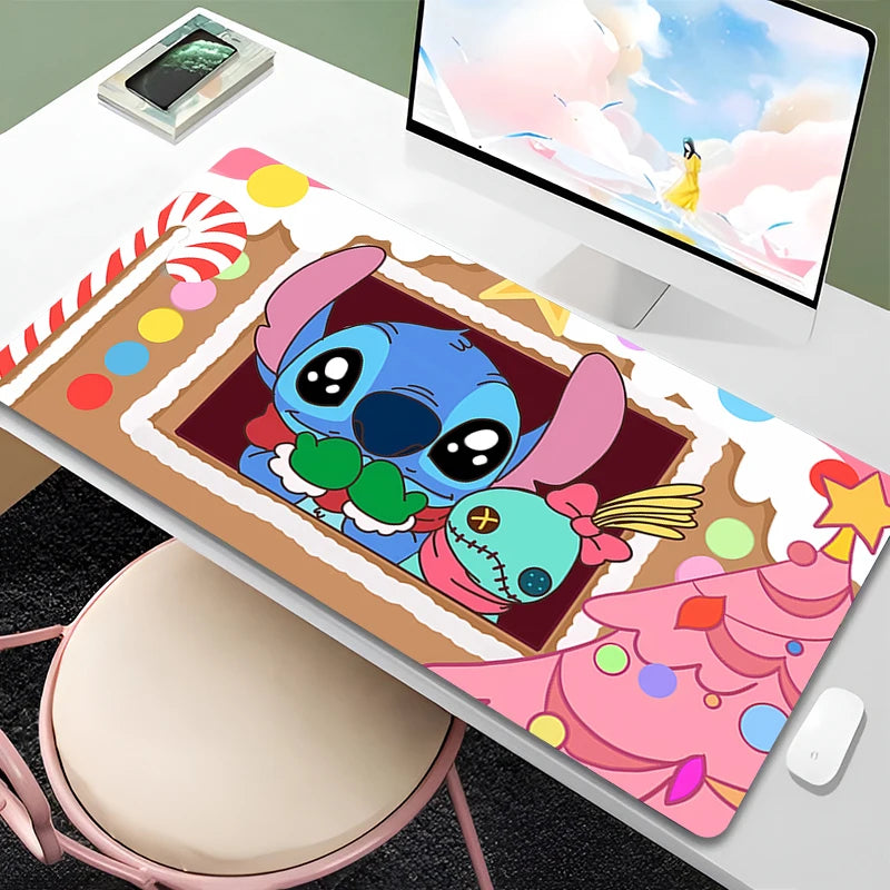 Mouse Pad Anime Green Plants Kawaii Mousepad PC Cartoon Stitch HD Print XXL Desk Mat Laptop Cute Gaming Accessories Keyboard Pad