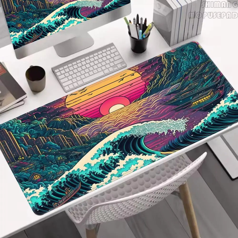 The Great Wave Off Kanagawa Black Gaming Mouse Pad Cushions Non-slip Pad Pad on The Table Carpet Gamepad Desk Gadget Mouse Mat