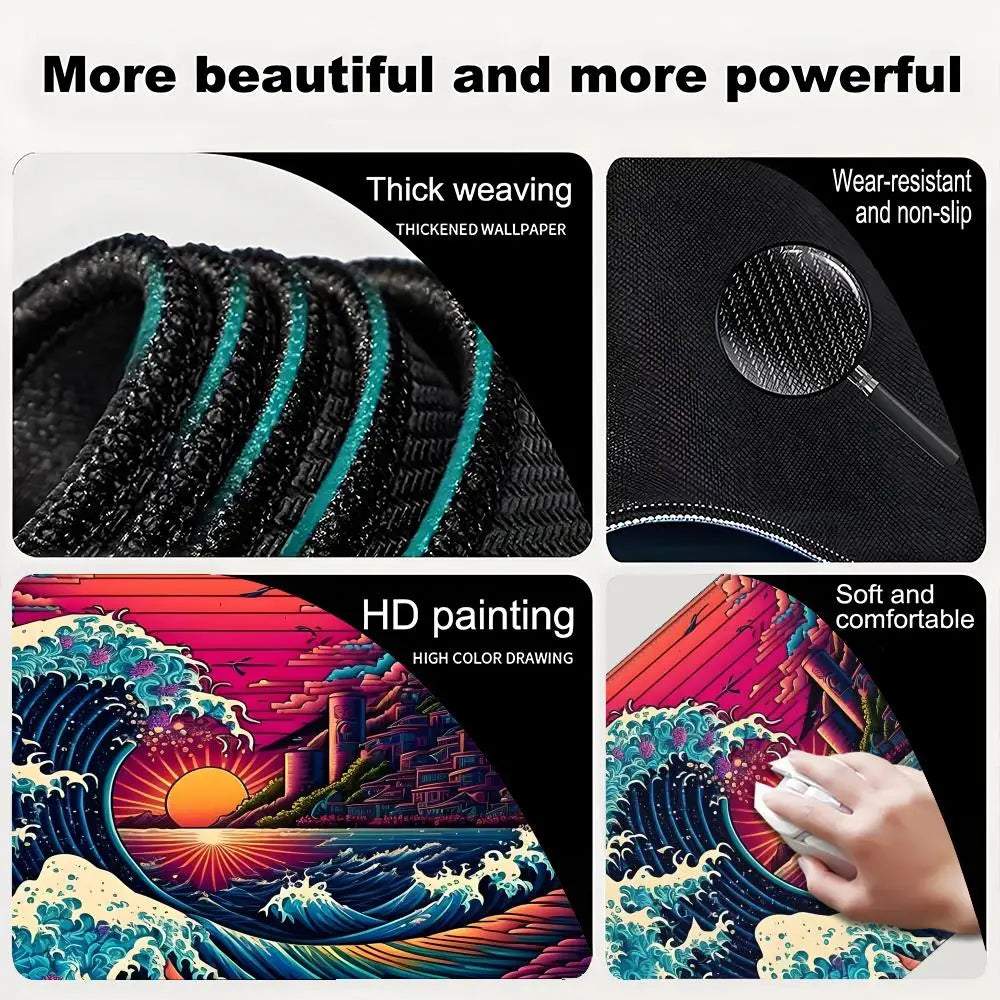 The Great Wave Off Kanagawa Black Gaming Mouse Pad Cushions Non-slip Pad Pad on The Table Carpet Gamepad Desk Gadget Mouse Mat