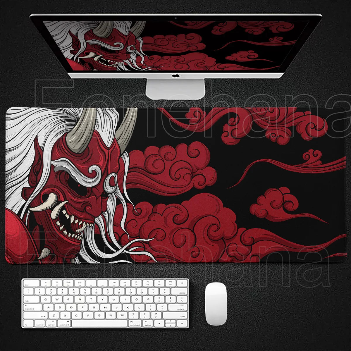 Black Ghost Face Non-slip Mouse Pad Gamer Desk Mat HD Print Japanese Samurai Devil Mask PC Gaming Accessories Computer Table Pad