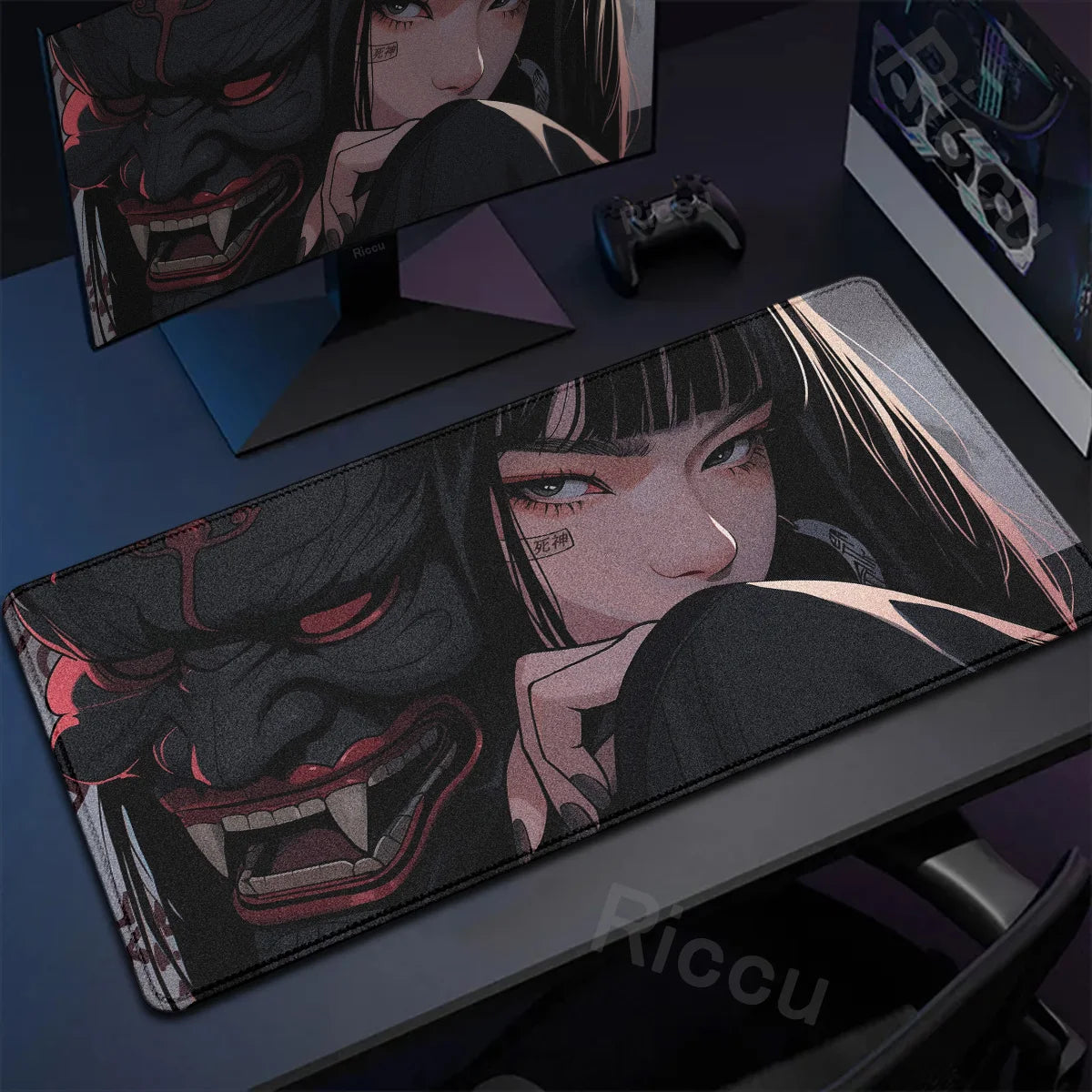 40x90cm Gaming Samurai Oni Mouse Pad Japan Mask Girl Deskmat Large Gamer Professional Premium Mousepad Speed Control Accessories