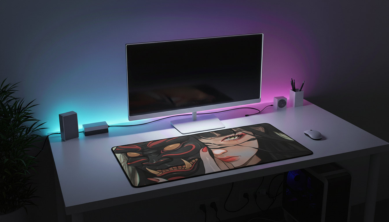 40x90cm Gaming Samurai Oni Mouse Pad Japan Mask Girl Deskmat Large Gamer Professional Premium Mousepad Speed Control Accessories