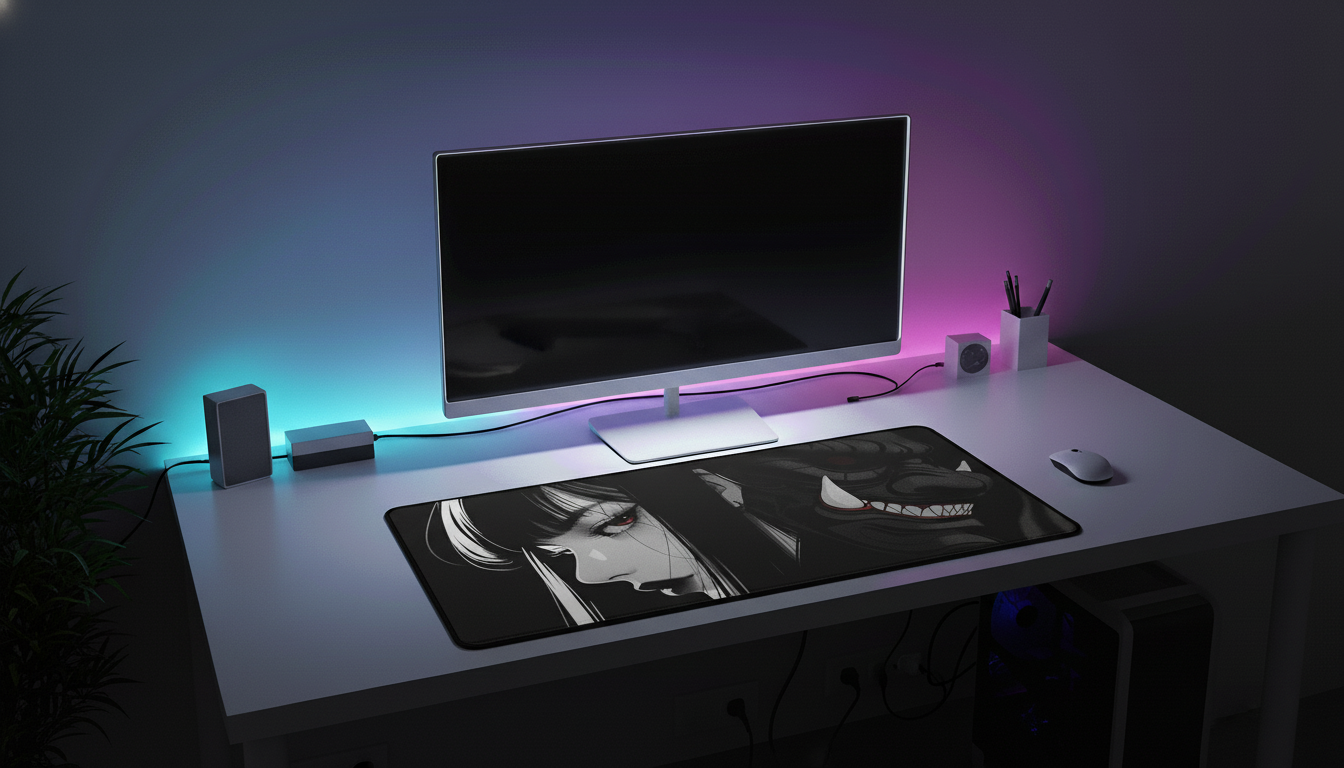 40x90cm Gaming Samurai Oni Mouse Pad Japan Mask Girl Deskmat Large Gamer Professional Premium Mousepad Speed Control Accessories